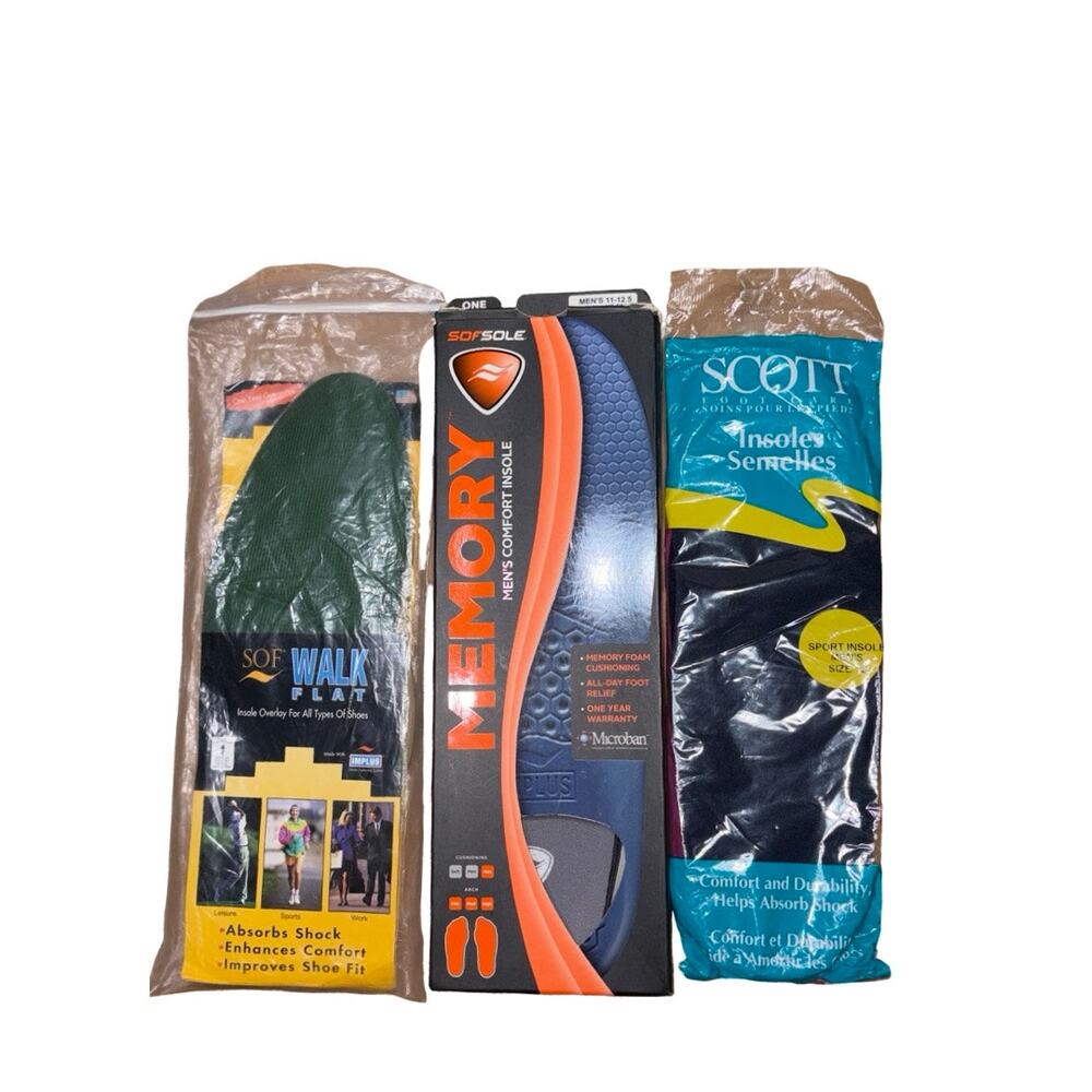 3 Pairs Various Brands SofSole Sof Walk Scott Comfort Insoles  Size:11 -12 Men's